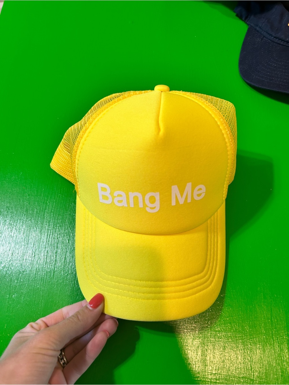 Yellow Kids' Mesh Baseball Cap with 'Bang Me' Print